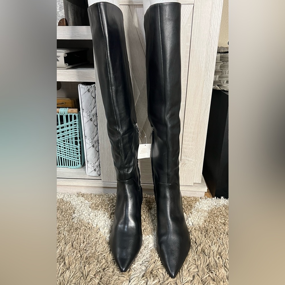 Frank Sarto Knee High Black Leather Boots Size 10 NWT